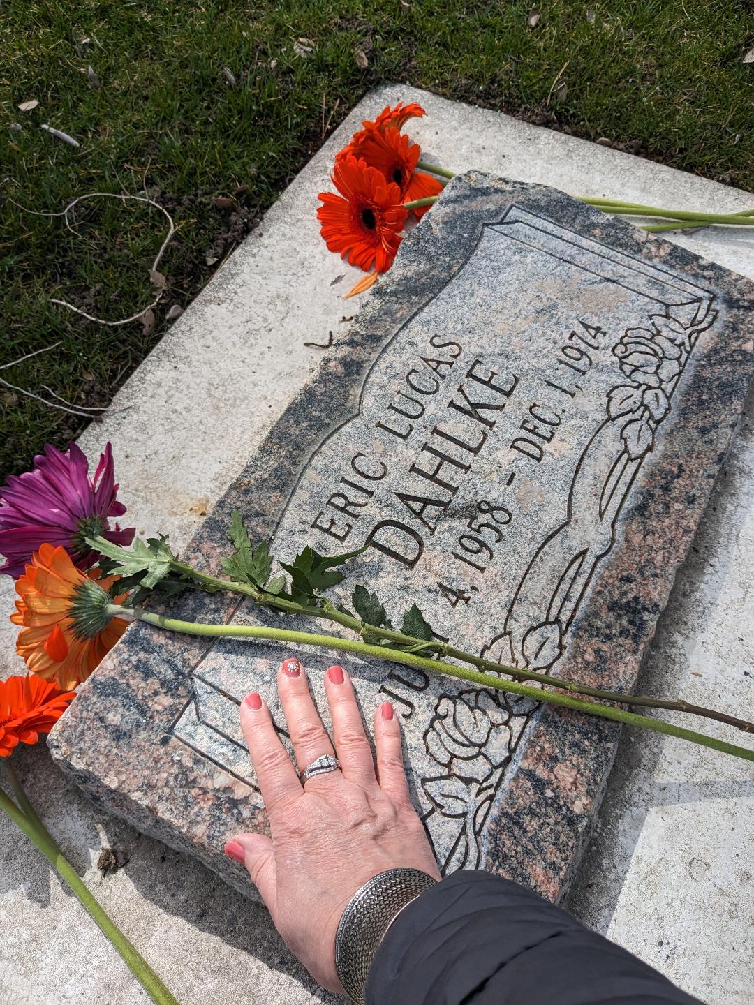 Eric's headstone with flowers